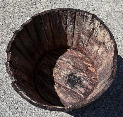 Antique Metal & Wood Barrel with 4 Metal Bands and Tap, Italy, 1900s-RAQ-1306920