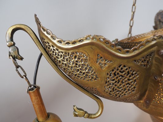 Antique Middle Eastern Islamic Brass Hanging Lamp-UZN-1389540