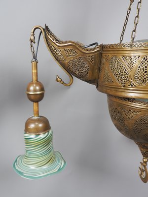 Antique Middle Eastern Islamic Brass Hanging Lamp-UZN-1389540