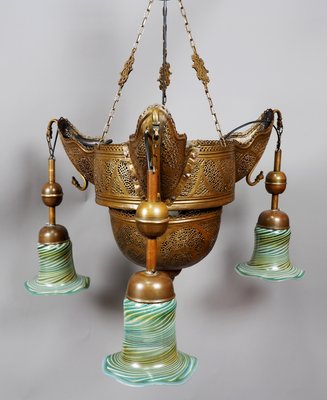 Antique Middle Eastern Islamic Brass Hanging Lamp-UZN-1389540