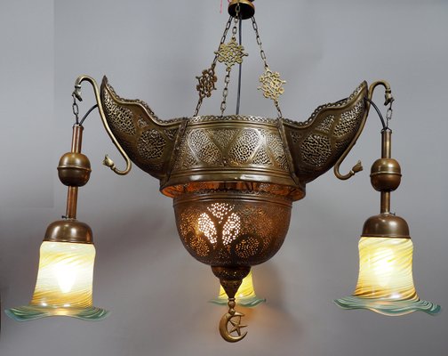 Antique Middle Eastern Islamic Brass Hanging Lamp-UZN-1389540