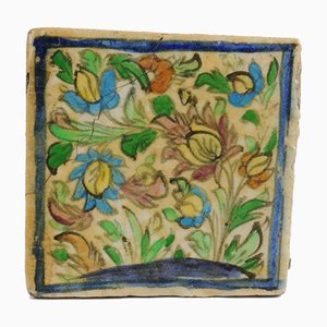 Antique Middle Eastern Qajar Dynasty Pottery Tile, 19th-Century-IXK-1000558