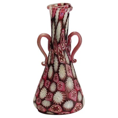 Antique Millefiori Jar in Red and White Murano from Fratelli Toso, 1910-KJP-1343305