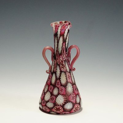 Antique Millefiori Jar in Red and White Murano from Fratelli Toso, 1910-KJP-1343305