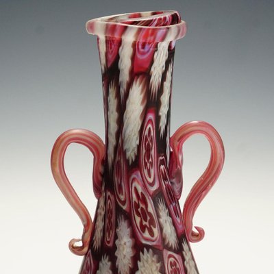 Antique Millefiori Jar in Red and White Murano from Fratelli Toso, 1910-KJP-1343305