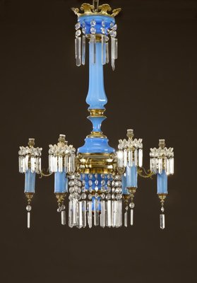 Antique Napoleon III Blue Opaline Chandelier-WSV-605442