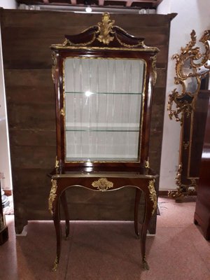 Antique Napoleon III French Mahogany, Gilt Bronze, and Glass Display Cabinet-AKA-687053