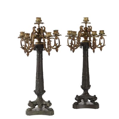 Antique Neo-Gothic Bronze Candelabras, Europe, 19th Century, Set of 2-VMM-2023879