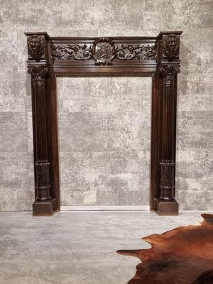 Antique Neo-Renaissance Gothic Slavonian Oak Fireplace-NQV-1220245