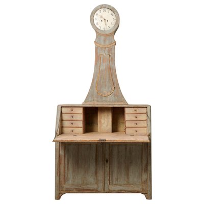 Antique Northern Swedish Pine Secretary Clock Desk-MJF-1736554