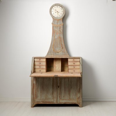 Antique Northern Swedish Pine Secretary Clock Desk-MJF-1736554