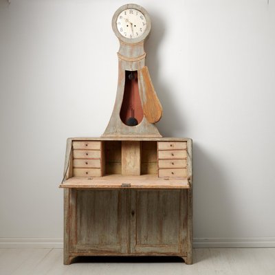 Antique Northern Swedish Pine Secretary Clock Desk-MJF-1736554