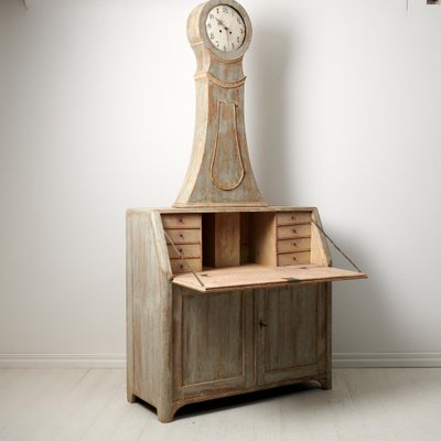 Antique Northern Swedish Pine Secretary Clock Desk-MJF-1736554