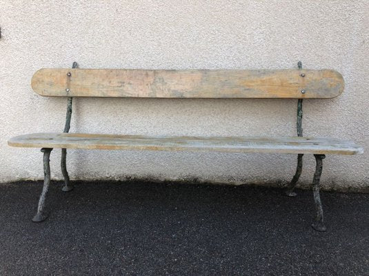 Antique Oak Bench with Cast Iron Legs-SDV-797410