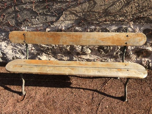 Antique Oak Bench with Cast Iron Legs-SDV-797410