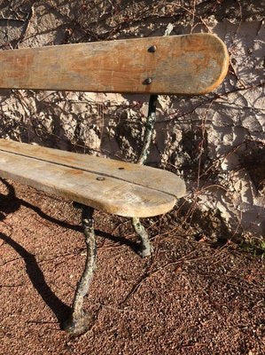 Antique Oak Bench with Cast Iron Legs-SDV-797410