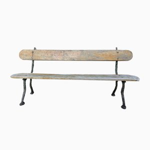 Antique Oak Bench with Cast Iron Legs-SDV-797410