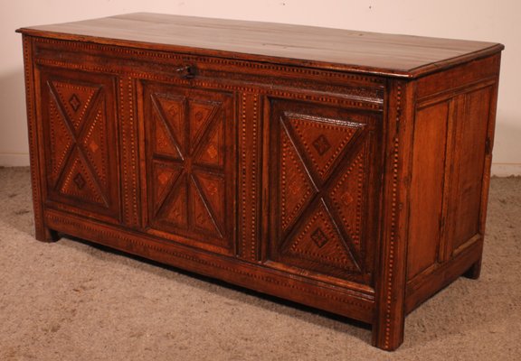 Antique Oak Chest with Inlays-HPU-2019897