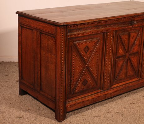 Antique Oak Chest with Inlays-HPU-2019897