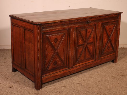 Antique Oak Chest with Inlays-HPU-2019897