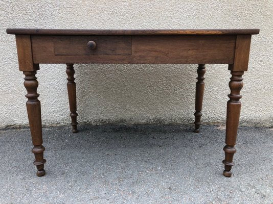 Antique Oak Farm Table with Drawer-SDV-730742