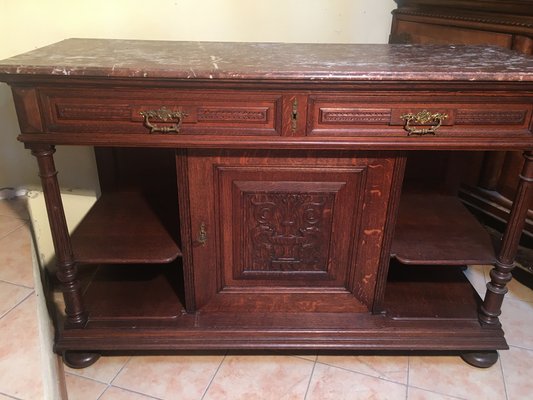 Antique Oak & Marble Chest of Drawers, 1920s-WQQ-954739