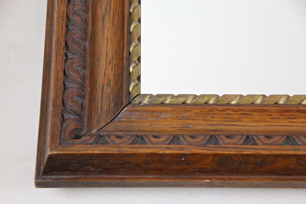 Antique Oak Wall Mirror with Twisted Golden Bar, Austria, 1890s-TQA-1321870