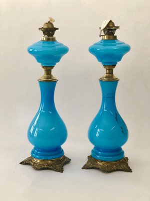 Antique Opaline Glass Oil Table Lamps Depicting Napoleon and Josephine, 1890s, Set of 2-BAF-1401469