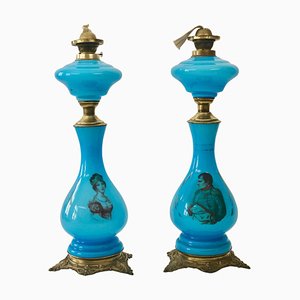 Antique Opaline Glass Oil Table Lamps Depicting Napoleon and Josephine, 1890s, Set of 2-BAF-1401469