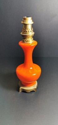 Antique Orange Opaline Glass and Gilded Brass Petroleum Lamp-QRS-681331