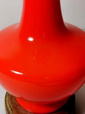 Antique Orange Opaline Glass and Gilded Brass Petroleum Lamp-QRS-681331