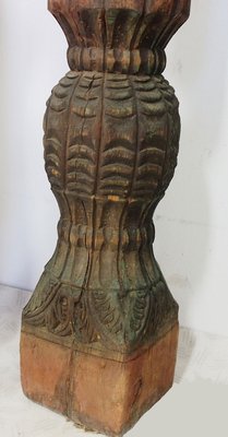 Antique Orient Hand-Carved Wooden Pillar Column, Swat Valley Pakistan, 1890s-UZN-1407576