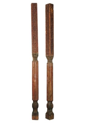 Antique Orient Hand-Carved Wooden Pillar Column, Swat Valley Pakistan, 1890s-UZN-1407576