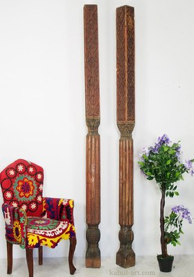 Antique Orient Hand-Carved Wooden Pillar Column, Swat Valley Pakistan, 1890s-UZN-1407576