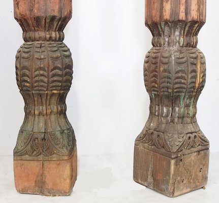 Antique Orient Hand-Carved Wooden Pillar Column, Swat Valley Pakistan, 1890s-UZN-1407576