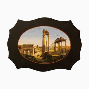 Antique Paperweight in Belgian Marble with Micromosaic Representing the Forum Romanum-ZCI-751862