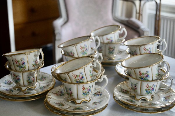 Antique Paris Porcelain Coffee Tea Service, 1870, Set of 16-DVX-1807234