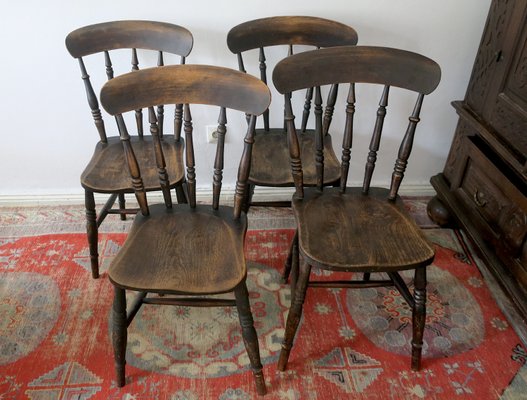 Antique Patinated Oak Dining Chairs, 19th Century, Set of 4-ED-2020455