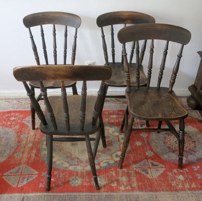 Antique Patinated Oak Dining Chairs, 19th Century, Set of 4-ED-2020455