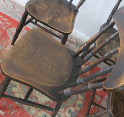 Antique Patinated Oak Dining Chairs, 19th Century, Set of 4-ED-2020455