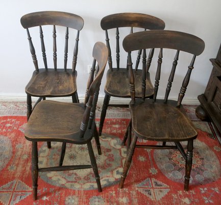 Antique Patinated Oak Dining Chairs, 19th Century, Set of 4-ED-2020455