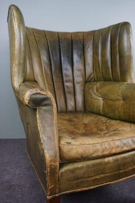 Antique Patinated Wingback Library Chair-HPP-1316454