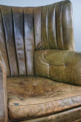 Antique Patinated Wingback Library Chair-HPP-1316454