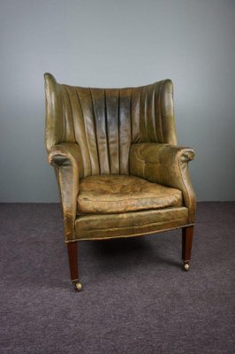 Antique Patinated Wingback Library Chair-HPP-1316454