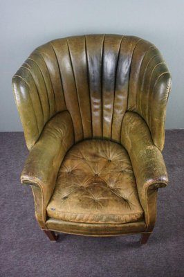 Antique Patinated Wingback Library Chair-HPP-1316454