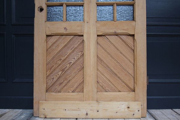 Antique Pine Door with Glass, 1890s-TAT-1767909