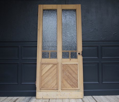 Antique Pine Door with Glass, 1890s-TAT-1767909