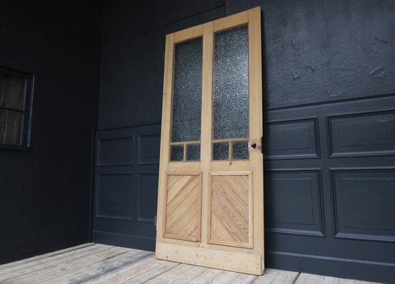 Antique Pine Door with Glass, 1890s-TAT-1767909