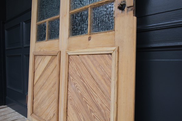 Antique Pine Door with Glass, 1890s-TAT-1767909