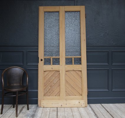 Antique Pine Door with Glass, 1890s-TAT-1767909